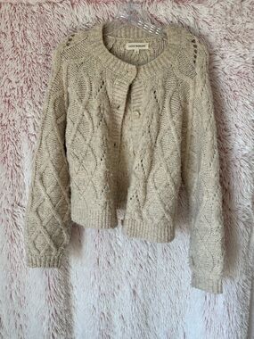 Lucky Brand Beige Cable Knit Button-Up Cardigan